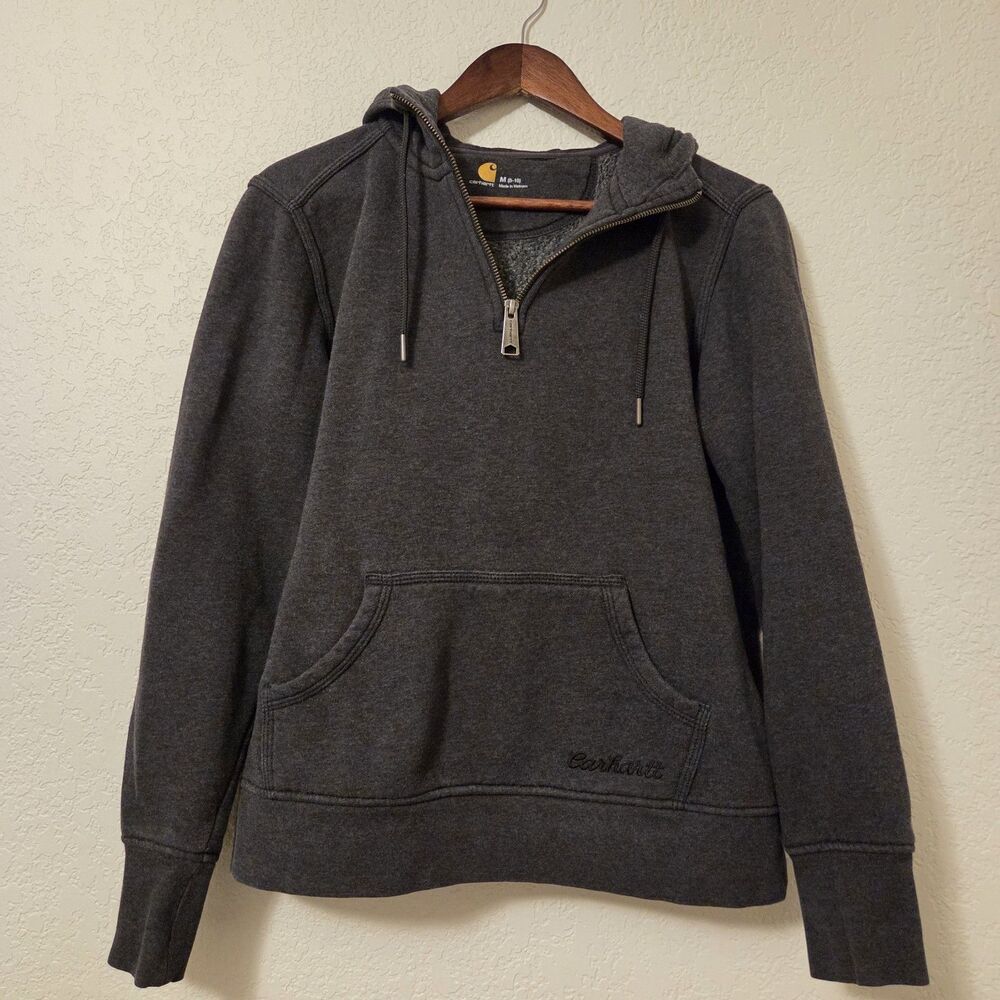 Carhartt Size M (8-10) Womens Gray 1/2 Zip Pocket Utility Hoodie Jacket